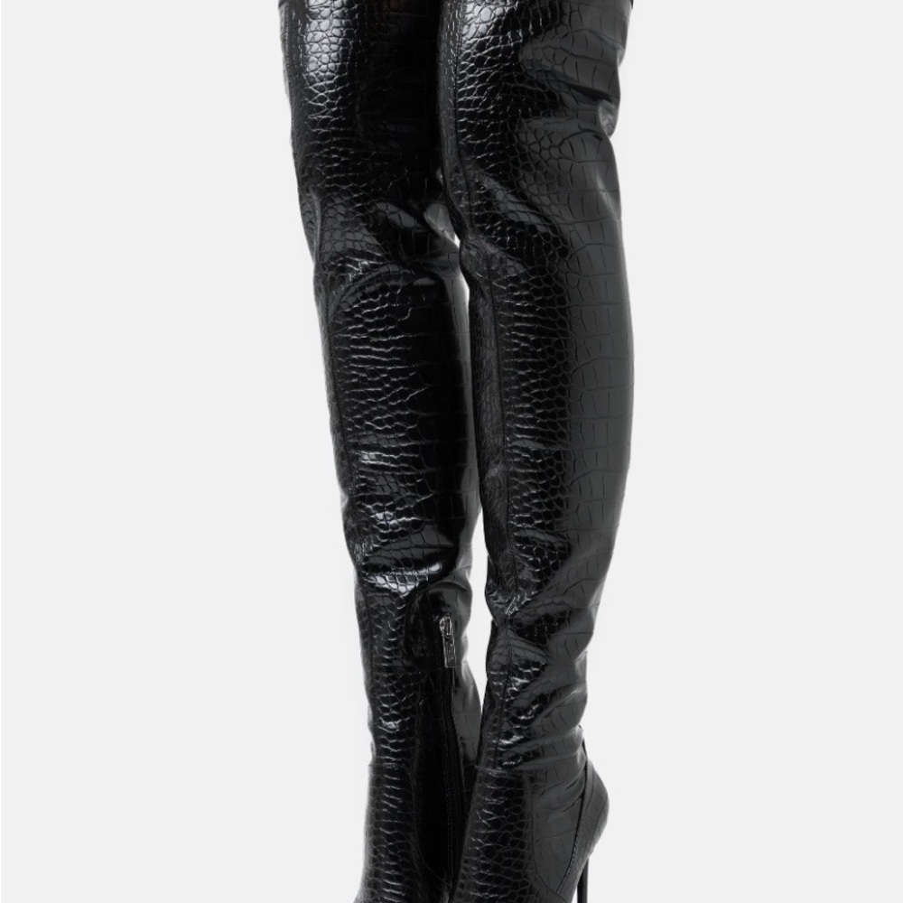Steve Madden VAVA Black Crocodile Over-the-Knee Boots